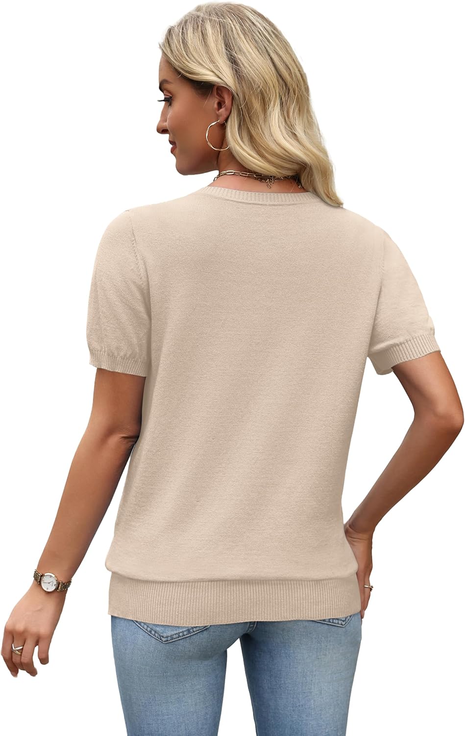 WIHOLL Short Sleeve Sweater Tops 2026 Spring Summer Trendy Knit Business Casual Essential V Neck Sweaters
