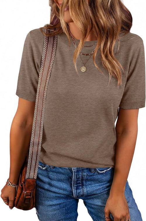 RUMIA Short Sleeve Sweaters for Women Lightweight Loose Business Casual Tops (XS-XXL)